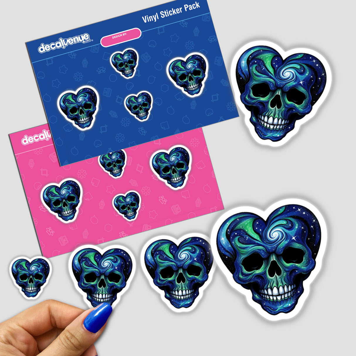 Galactic Heart Skull sticker featuring a unique skull design with heart elements, available as a vibrant vinyl sticker or digital artwork, perfect for adding a cosmic touch.