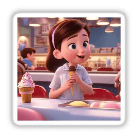 Cartoon character holding an ice cream cone, available as stickers or digital artwork, titled Ice Cream Joy.
