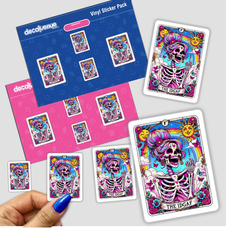 Sarcastic Quotes Series 12: A sticker pack featuring cards with skeletons, flowers, and playful designs, including a skeleton with a rainbow and sun, perfect for unique decoration or digital artwork.