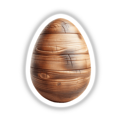 Carved Wood Egg with intricate detailing, available as stickers or digital artwork, showcasing a close-up of its smooth, circular design, reflecting Decal Venue's unique art style.