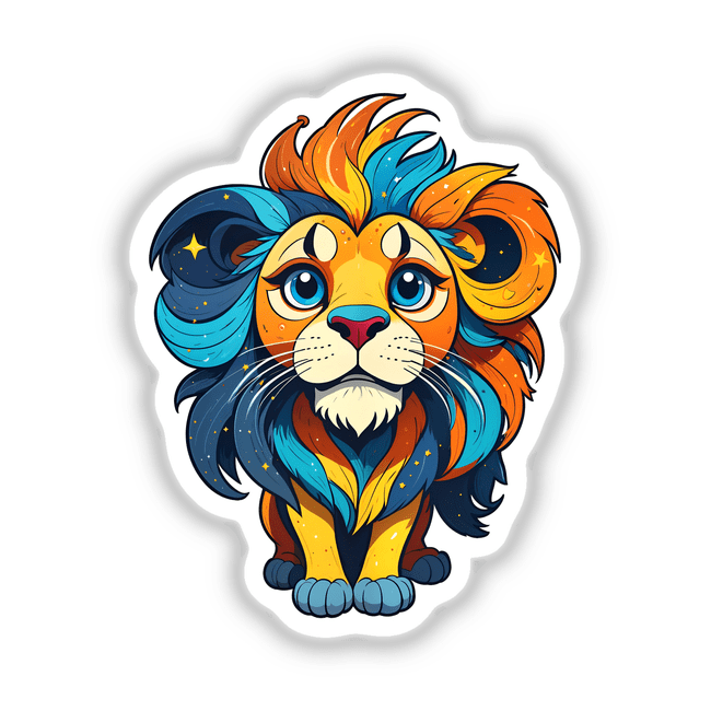 A Cute Little Lion cartoon illustration, available as stickers or digital artwork, showcasing a playful lion's face with expressive eyes, perfect for adding charm to any space from Decal Venue.