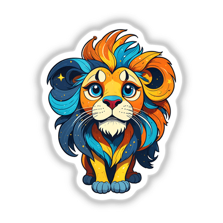 A Cute Little Lion cartoon illustration, available as stickers or digital artwork, showcasing a playful lion's face with expressive eyes, perfect for adding charm to any space from Decal Venue.