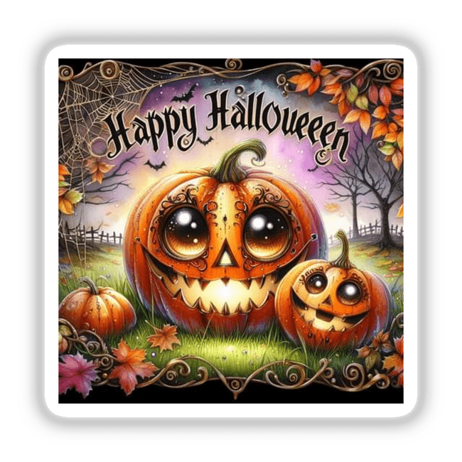 Bronze Halloween Series 8: A digitally illustrated pumpkin with a carved face in a vibrant field, perfect as stickers or digital artwork.