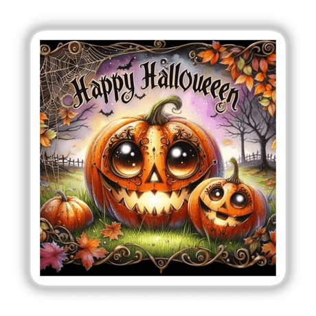 Bronze Halloween Series 8: A digitally illustrated pumpkin with a carved face in a vibrant field, perfect as stickers or digital artwork.