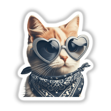 Cat Wearing Heart Shaped Sunglasses and Bandana