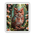 A Lovely Owl With Blooming Flowers: A vibrant painting of an owl perched on a branch, surrounded by detailed flowers. Available as unique stickers or digital artwork from Decal Venue.