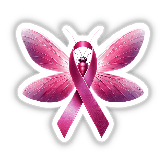 Firefly Pink Ribbon Breast Cancer: An artistic pink butterfly with a pink ribbon, available as stickers or digital artwork.