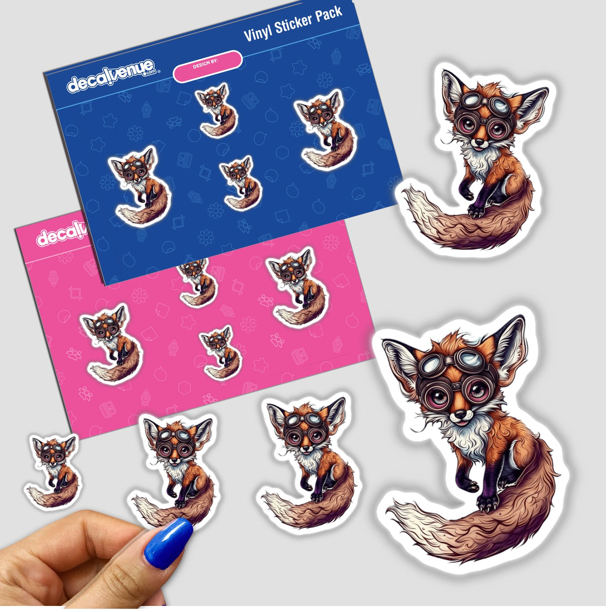 Whimsical Fox with Goggles and Swirling Clouds in sticker form, featuring a cartoon fox adorned with goggles. Available as a sticker or digital artwork from Decal Venue.