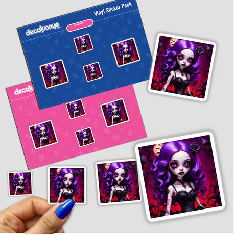 Girls of Gothic stickers featuring cartoon depictions of women with purple hair and hand details. Available as both stickers and digital artwork from Decal Venue.