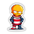 A Funny Guy with an American Flag Outfit cartoon character, featuring stars and stripes, available as stickers or digital artwork from Decal Venue.