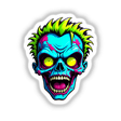 A Cool Neon Punk Skull cartoon, featuring exaggerated teeth and vibrant details, available as unique stickers or digital artwork from Decal Venue.