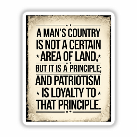 Inspirational typography sticker or clipart featuring George William Curtis's patriotism quote, showcasing bold black text on a white background. Available with commercial rights at Decal Venue.