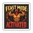 Feast Mode: Activated Thanksgiving Sticker & Clipart features a cartoon turkey flexing muscles, embodying strength and humor. Ideal for stickers or digital artwork with commercial rights.