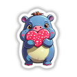 Cute Pygmy Hippo cartoon holding a heart, suitable as stickers or digital artwork, perfect for unique collections.