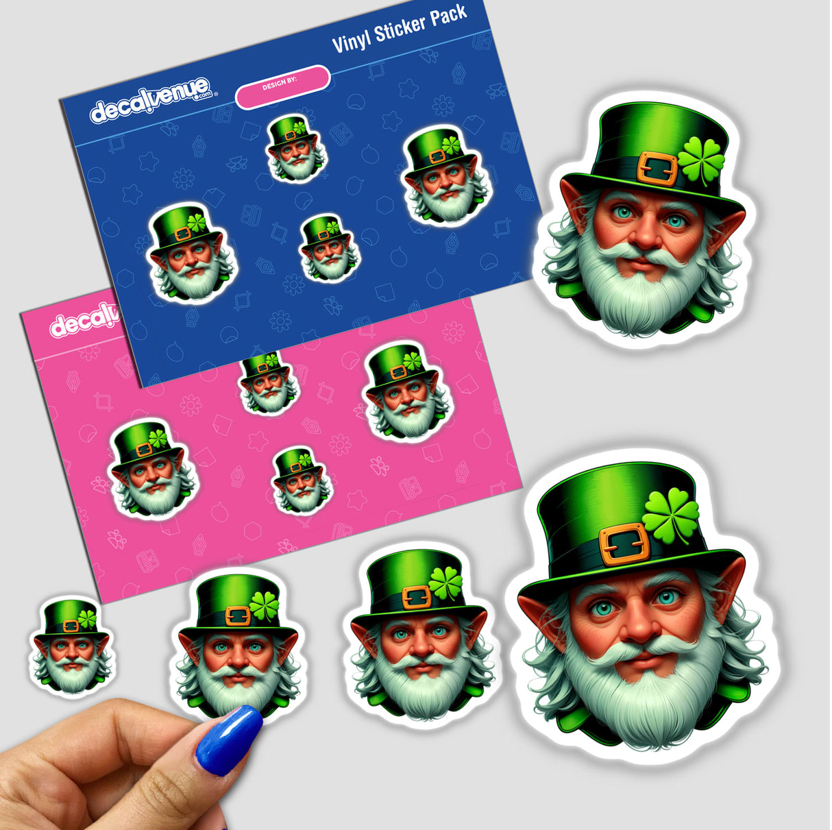 St. Patrick's Day Leprechaun stickers featuring a cartoon leprechaun with a white beard and green hat, perfect as unique decals or digital art from Decal Venue.