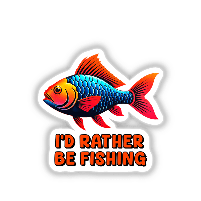 I'd Rather Be Fishing: A sticker or digital artwork featuring a vibrant fish design, perfect for fishing enthusiasts seeking unique, artistic expressions from Decal Venue.