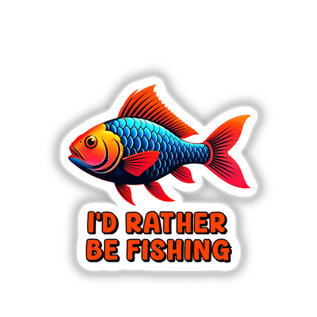 I'd Rather Be Fishing: A sticker or digital artwork featuring a vibrant fish design, perfect for fishing enthusiasts seeking unique, artistic expressions from Decal Venue.