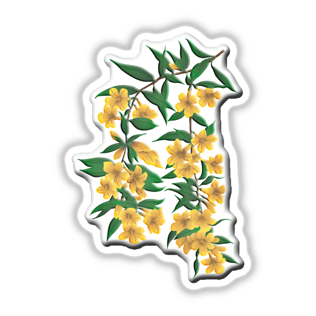 American Wild Flowers sticker featuring detailed yellow flowers and green leaves. Available as a unique sticker or digital artwork, capturing the essence of natural beauty.