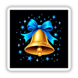 Gold Bell with Blue Ribbon and Sparkling Stars, available as stickers or digital artwork. The image captures a decorative gold bell adorned with a blue ribbon, reflecting Decal Venue's unique sticker and digital art offerings.