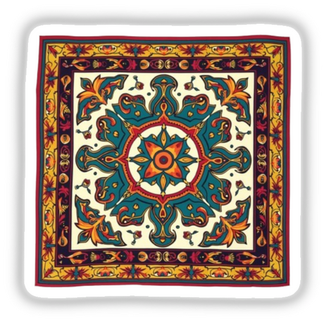 Fall Aesthetic Boho Mandala Bandana Clipart | Vintage Style Bandana with intricate floral pattern; available as Stickers or for Commercial Use Download.