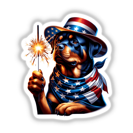 Rottweiler Dog Holding Sparkler 4th of July Patriotic