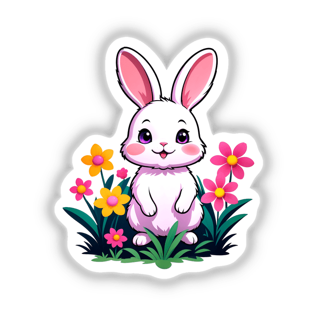 A Cute Rabbit With Blooming Spring Flowers