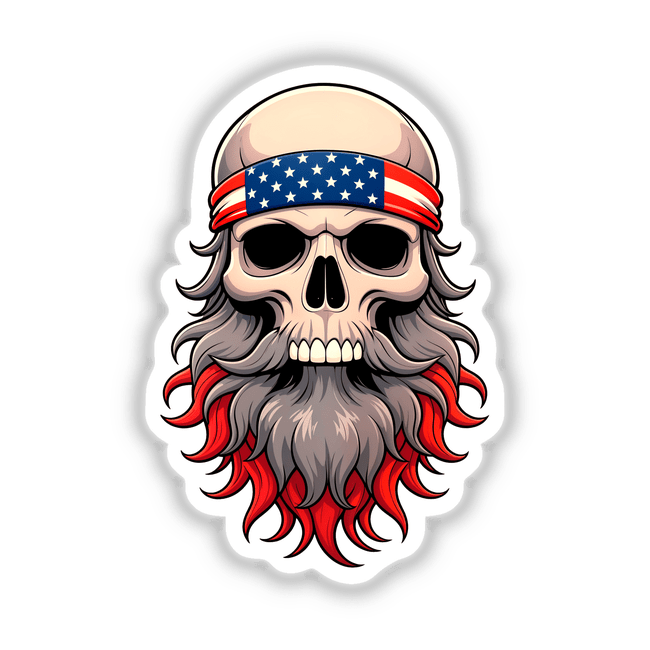 A Cool Skull With An American Flag Bandana, featuring a bearded skull illustration, available as vinyl stickers or digital artwork, epitomizing Decal Venue's unique style.