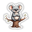 Angry cartoon koala sitting on a tree branch with crossed arms, available as stickers or digital artwork from Decal Venue.