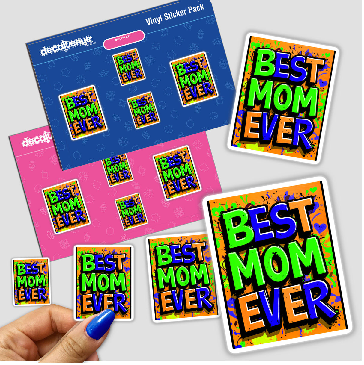 Best Mom Ever sticker featuring vibrant text on an orange background, ideal for adding a unique touch to personal items, available as both stickers and digital artwork.