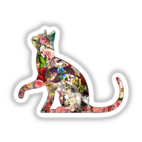 Floral Kitty 5 - Vibrant digital artwork featuring a cat-shaped sticker with a colorful floral pattern.