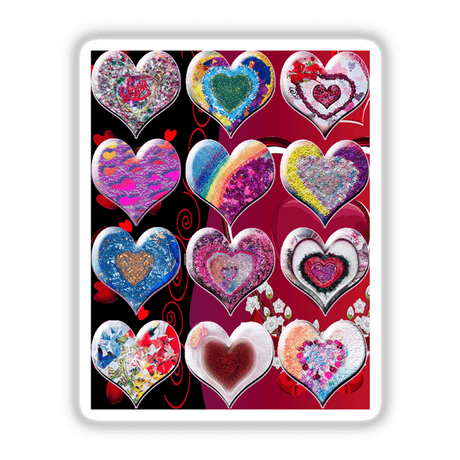 Hearts-themed digital artwork featuring various heart designs, including floral and geometric patterns, ideal for stickers or digital use. Suitable for Valentine's Day themes from Decal Venue.