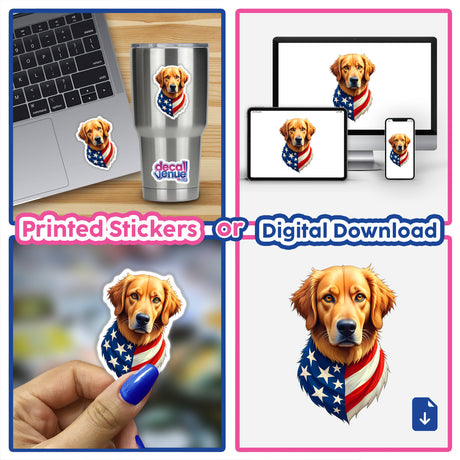 A Cool American Flag Golden Retriever