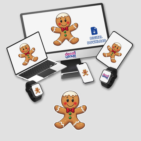 Gingerbread Man Envelope Seal Stickers – Sweet Holiday Decoration for Cards & Gifts displayed on a laptop and monitor screen, featuring a cute cartoon gingerbread man design.