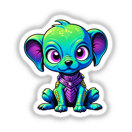 Cute Puppy From Outer Space: A cartoon of a whimsical dog in a space suit, available as stickers or digital artwork from Decal Venue, showcasing unique and imaginative designs.