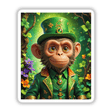 St. Patrick's Day Leprechaun Monkey cartoon in green attire, featuring a whimsical monkey with a green hat, available as stickers or digital artwork from Decal Venue.