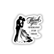 Silhouette of a couple dancing with Wedding Thank You text, available as stickers or digital artwork from Decal Venue, specializing in unique designs.