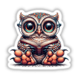 Cute Owl With Reading Glasses Open Book depicted in a cartoon style, available as stickers or digital artwork from Decal Venue, showcasing a whimsical owl engrossed in a book.