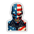 A Cool American Flag Army Cyborg sticker featuring a robot design with a flag motif, available as both a sticker and digital artwork from Decal Venue.