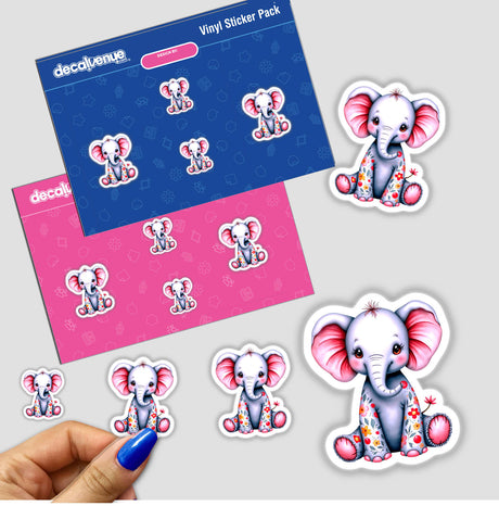 A Cute Elephant With Flowers sticker, featuring a cartoon elephant adorned with flowers, available as a sticker or digital artwork. Ideal for personalizing items with charming, whimsical designs.