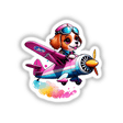 Cute Dog in a Pink Vintage Plane: Sticker Design – Featuring a cartoon dog with hat and goggles piloting a pink plane, perfect for adding charm to any surface or digital collection.