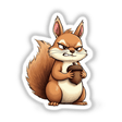 Cute Grumpy Squirrel Holding Acorn Cartoon available as stickers or digital artwork; features a cartoon squirrel with an annoyed expression clutching an acorn. Ideal for unique decor or digital use.