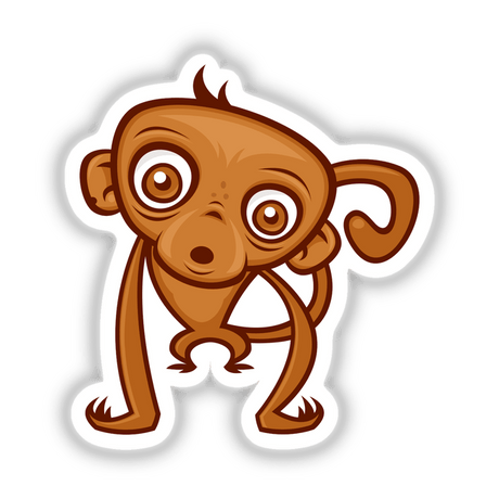 Cartoon illustration of a monkey with big eyes, available as a sticker from Decal Venue, known for unique sticker designs and digital art.