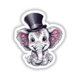 Charming Elephant with Decorative Ears and a Classic Top Hat, available as stickers or digital artwork, depicting a cartoon-style elephant wearing a top hat, ideal for unique vinyl sticker collections.