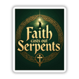 Faith Casts Out Serpents - Christian St. Patrick’s Day Sticker or Clipart, depicting a logo with a person holding a light, available as stickers or digital artwork from Decal Venue.