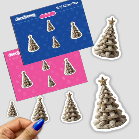 Knitted Yarn Christmas Tree sticker pack featuring a variety of knitted fabric tree designs, perfect for holiday decoration or digital artwork, capturing the unique style of Decal Venue's offerings.