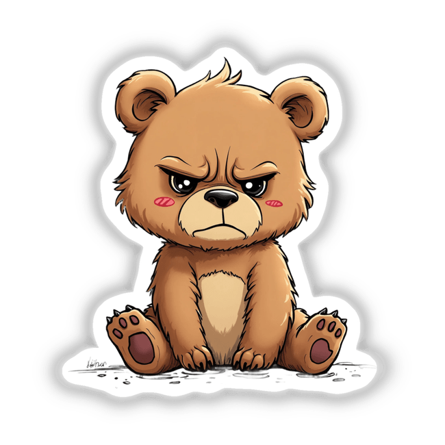 Adorably Grumpy Bear Cartoon featuring a frowning bear with detailed paws, a prominent nose, and expressive eyes, perfect for stickers or digital artwork, available at Decal Venue.