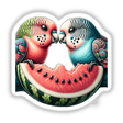 Two Parrots Sharing a Watermelon
