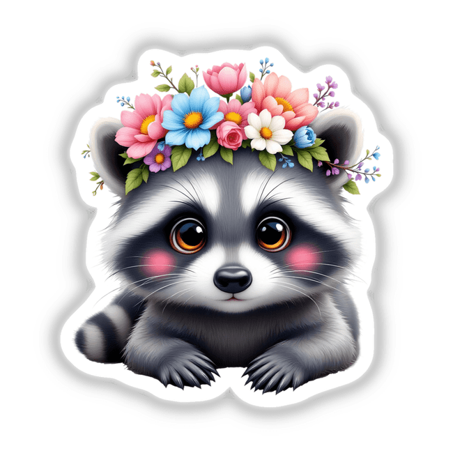 Adorable Dolphin Wearing a Floral Crown depicted as a cartoon illustration, available as a sticker or digital artwork at Decal Venue, showcasing unique animal-themed designs.