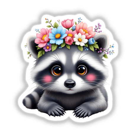 Adorable Dolphin Wearing a Floral Crown depicted as a cartoon illustration, available as a sticker or digital artwork at Decal Venue, showcasing unique animal-themed designs.