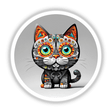 Cool Wacky Cat illustration featuring a whimsical, patterned feline design. Available as stickers or digital artwork, perfect for adding a quirky touch to your collection.